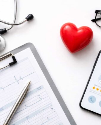 Healthcare concept showing tools and heart symbol for finding the best cardiologist