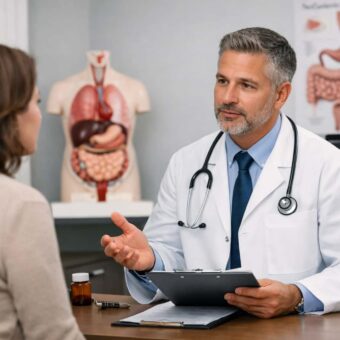 gastroenterologist consultation with patient in a professional medical clinic setting